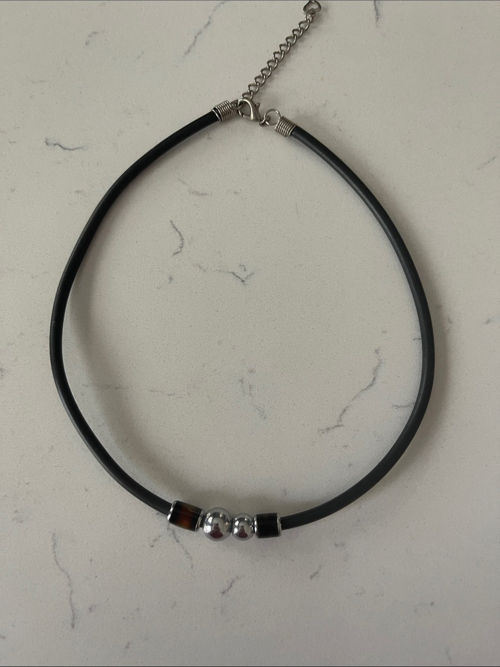 Minimalist Black Rubber Choker Necklace with Silver Accent